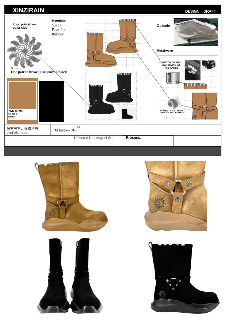 Footwear design draft and prototype