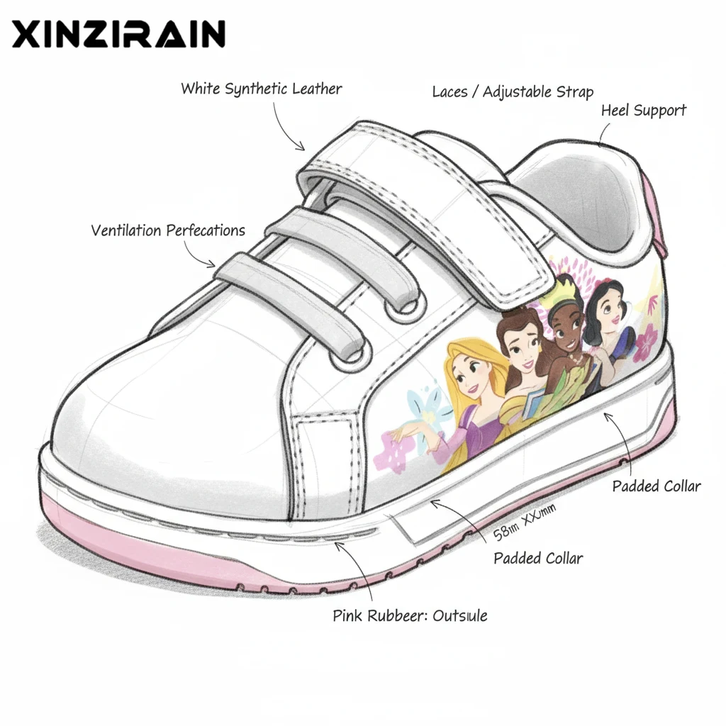 Kids Character Shoes – Lightweight Laceless Princess Sneakers | Xinzirain Kids Footwear Manufacturing