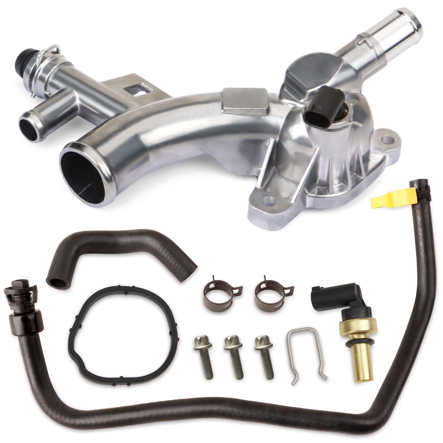 MITZONE Upgraded Aluminum Coolant Housing Compatible with 2011-2020 Chevrolet Cruze Sonic Trax Volt Buick Encore 1.4L with Inlet Hose and Oil Cooler Hose Replace 25193922 902-846