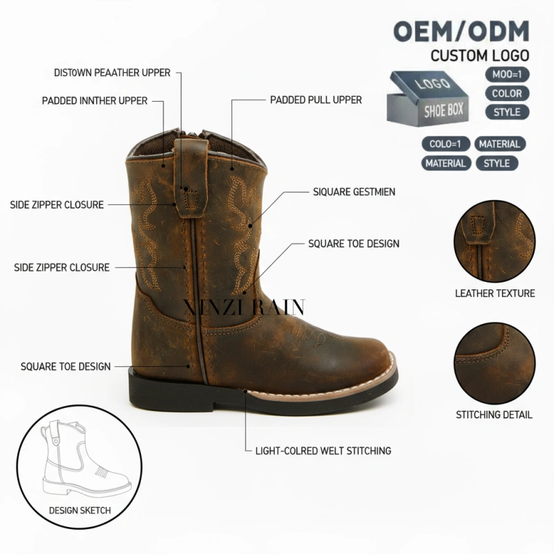 Boys’ Western Boots – Broad Square Toe OEM ODM Kids Cowboy Boots Manufacturer China