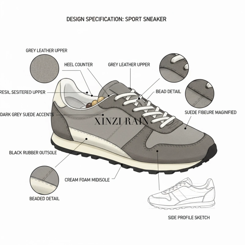 Custom Grey Leather Sport Sneaker | OEM & ODM Casual Running Shoes Manufacturer China
