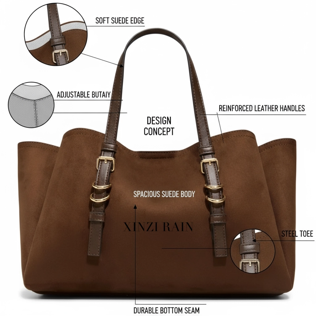Custom brown travel tote bag design diagram