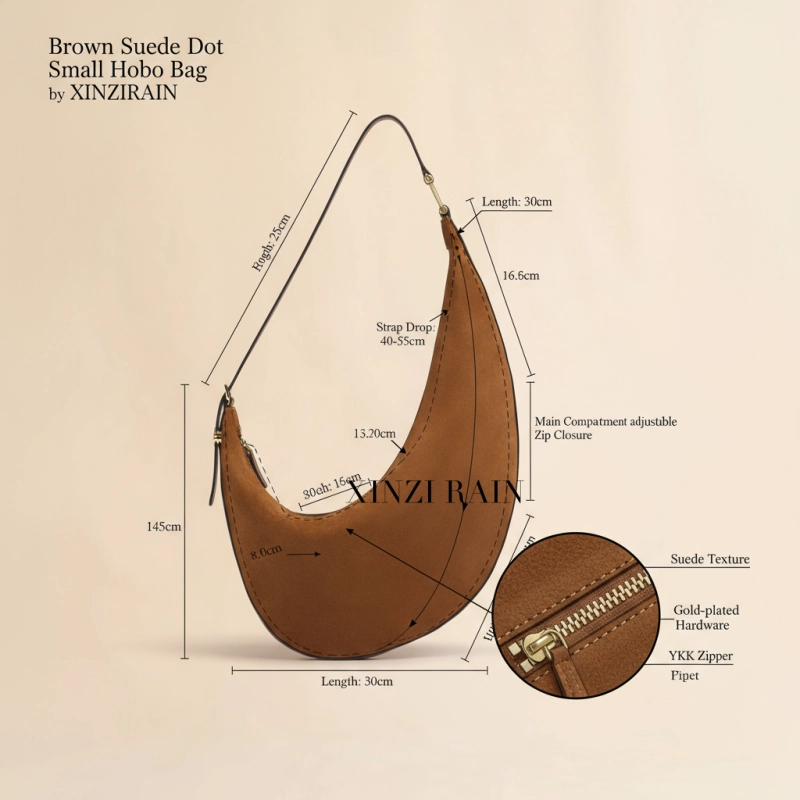 Custom Brown Suede Hobo Bag Manufacturer in China