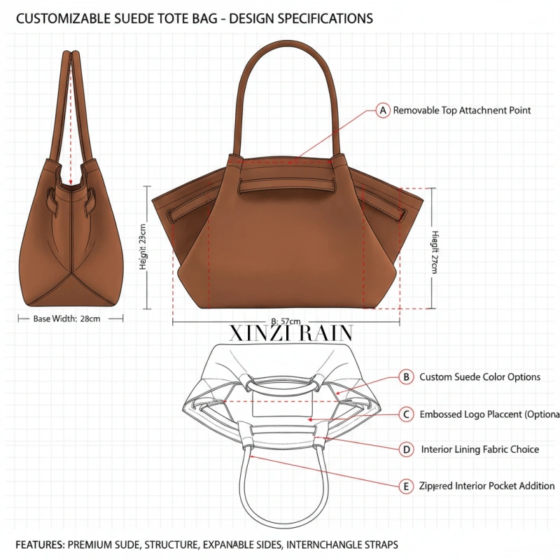 Custom Medium Tote Bag | Faux Suede Women’s Handbag ODM Manufacturer