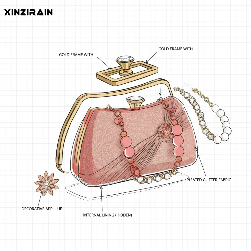 Custom Champagne Pearl & Rhinestone Clutch | Xinzirain Luxury Evening Collection