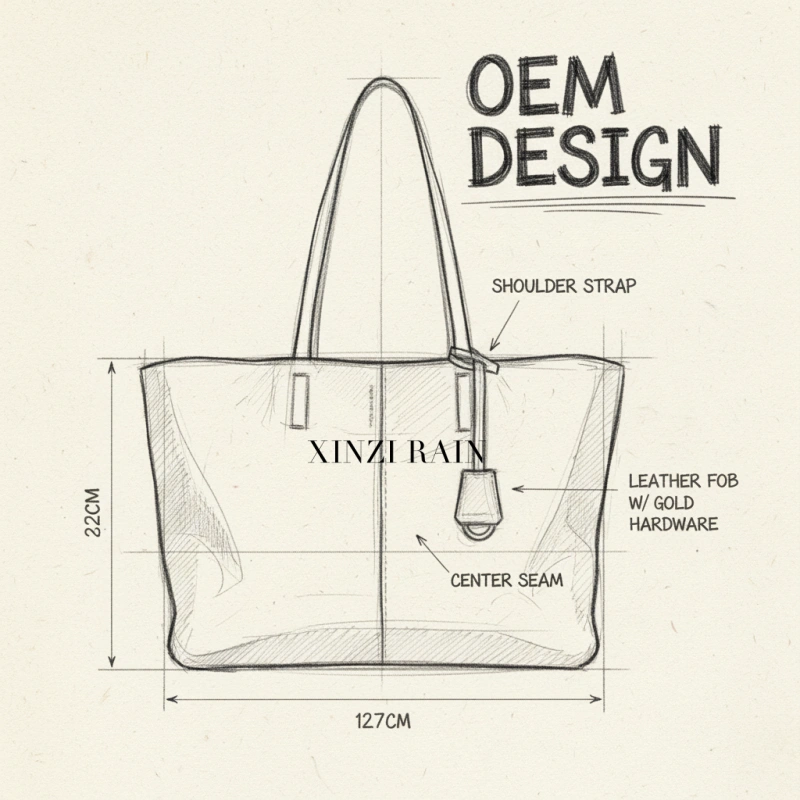 OEM Two-Tone Leather Tote Bag with Removable Pouch | Custom Handbag Manufacturer – XINZIRAIN