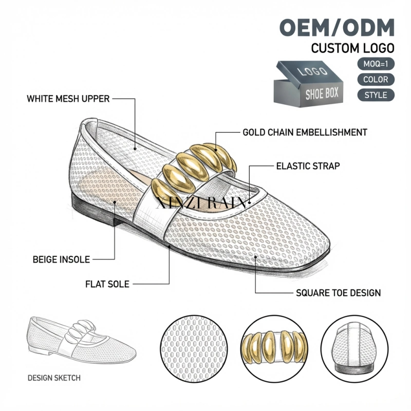 أحذية نسائية صيفية شبكية قابلة للتهوية من OEM | أحذية ماري جين مسطحة شبكية مجوفة