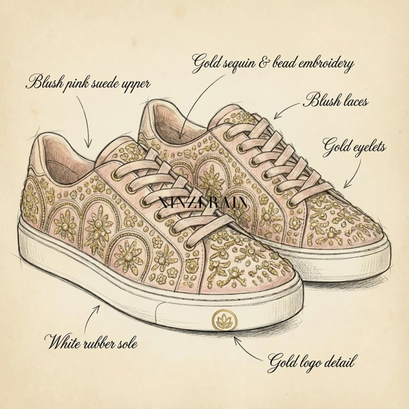 Custom Luxury Embellished Casual Sneakers | Gold Crystal Designer Women’s Shoes