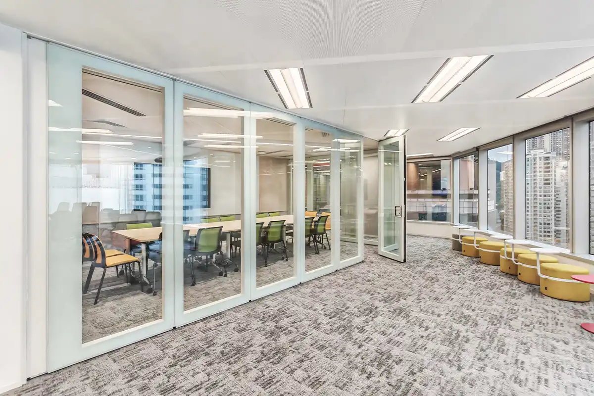 Modern meeting room with glass partitions