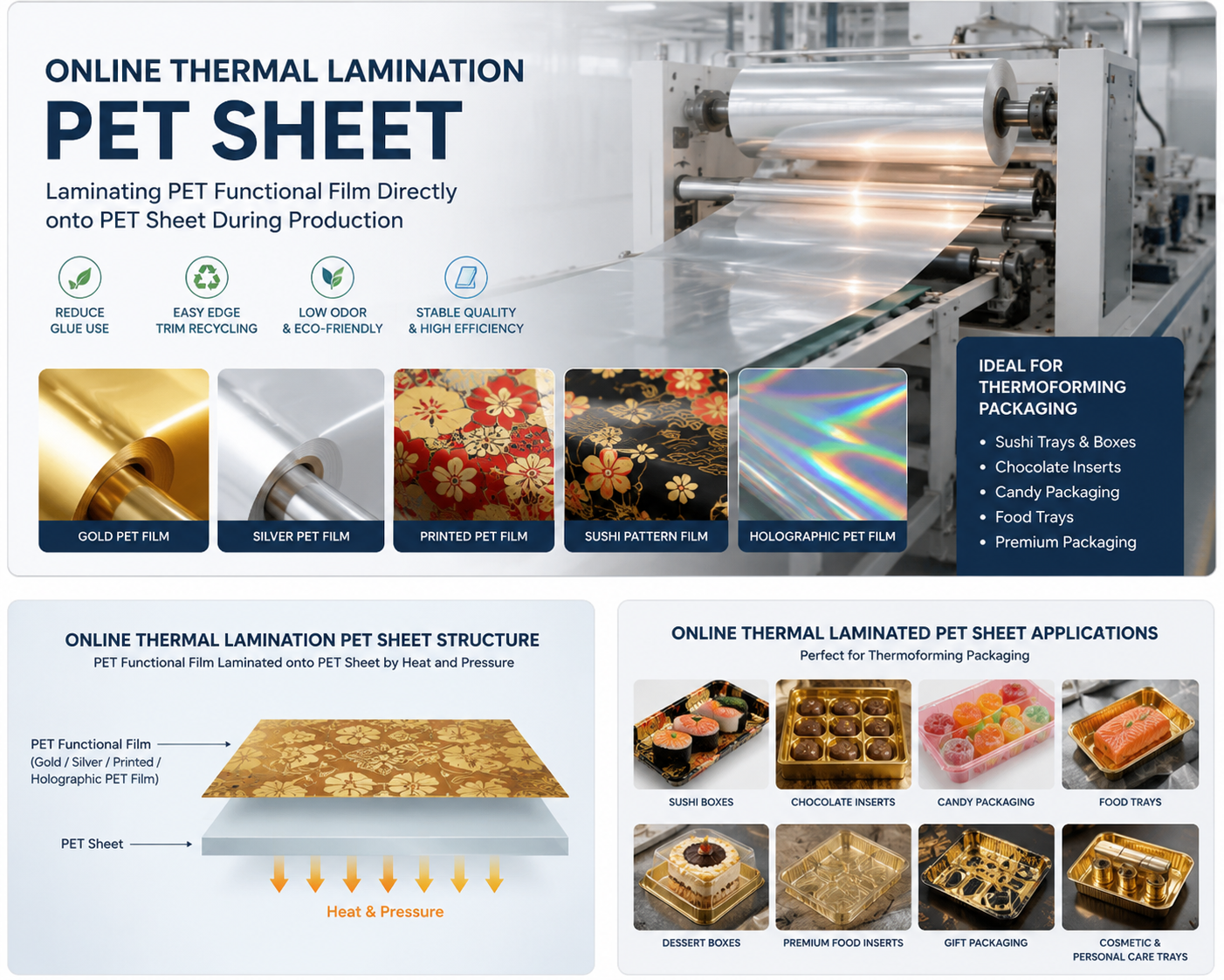 Online thermal lamination PET sheet with gold, silver and printed PET film for thermoforming packaging..png