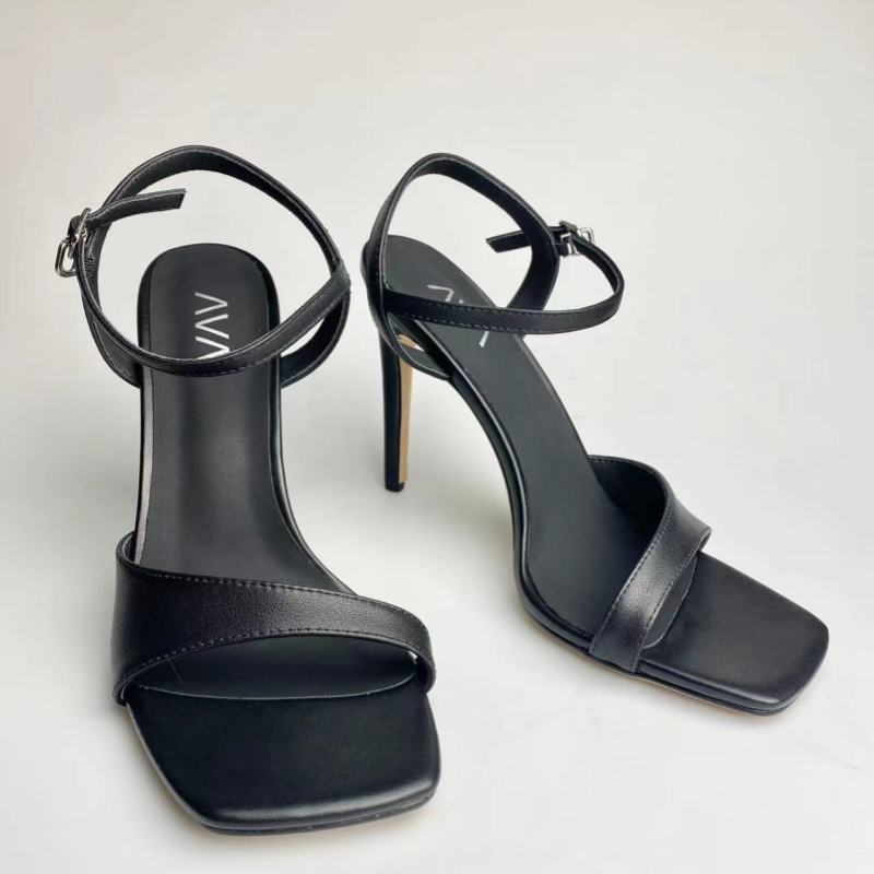 Minimalist Black Stiletto Heel Sandals - xinzirain