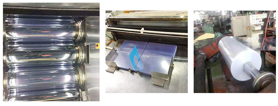 Rigid PVC transparent sheet and film calendering production process
