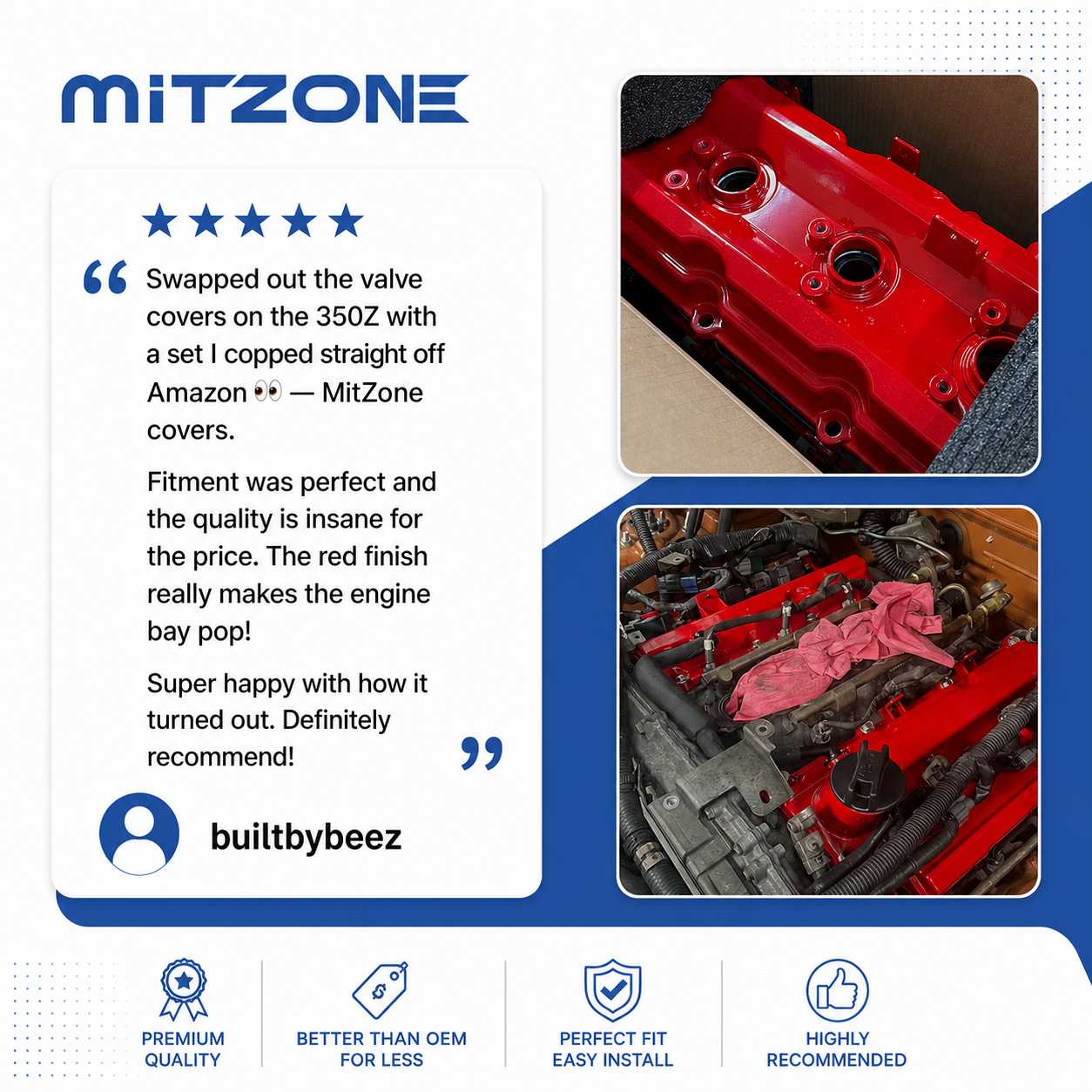 Customer Review: Upgrading a Nissan 350Z with MITZONE Red Valve Covers