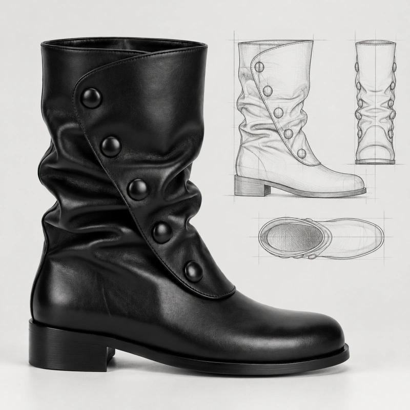 Custom Leather Boots Manufacturer: Slouchy Buttoned Mid-Calf Boots Custom Leather Boots Manufacturer: Slouchy Buttoned Mid-Calf Boots
